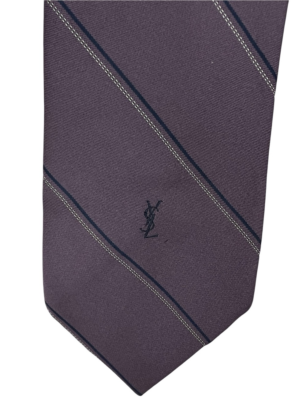 Yves Saint Laurent YSL Vintage Purple Stripe Necktie Monogram Logo Old Money OS